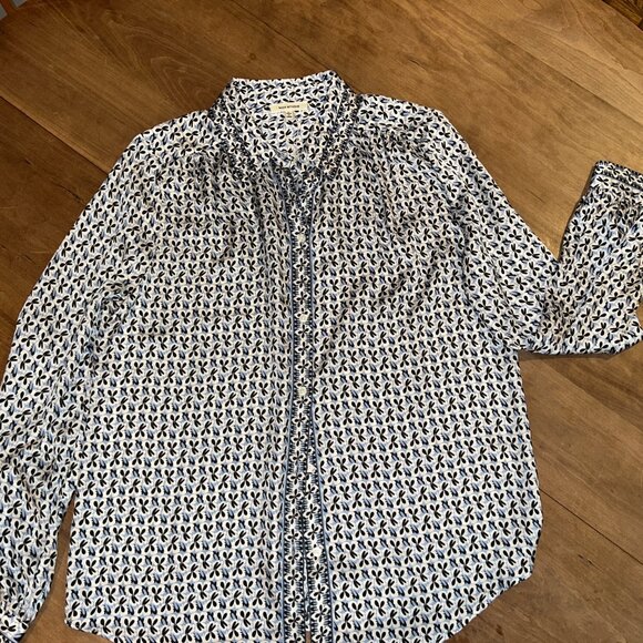 Max Studio, Long Sl Button Down Shirt, NWT, Ladies Large, Bl, Wh, Blue design - Picture 7 of 7